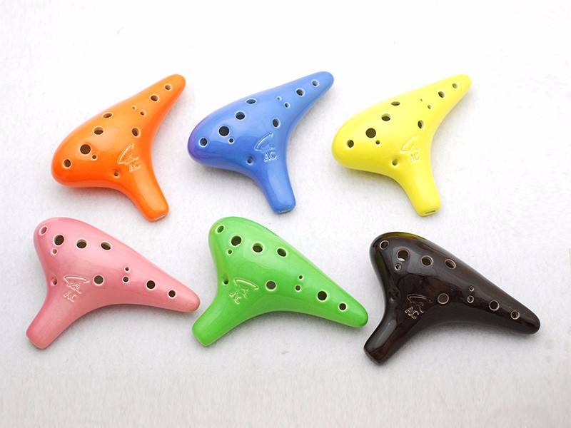 12孔圓頭型色釉陶笛